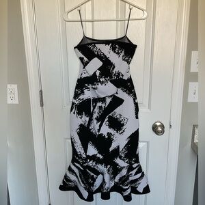 Express Black and White Abstract Print Strapless Midi Sweater Dress